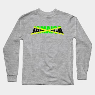 Jamaican flag in black green and gold inside the word Jamaica Long Sleeve T-Shirt